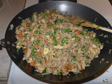 Cooked Chicken Fried Rice in a wok